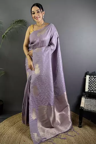 lavender woven design zari lichi silk two tone saree