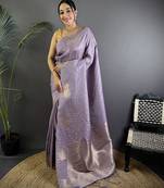 lavender woven design zari lichi silk two tone saree