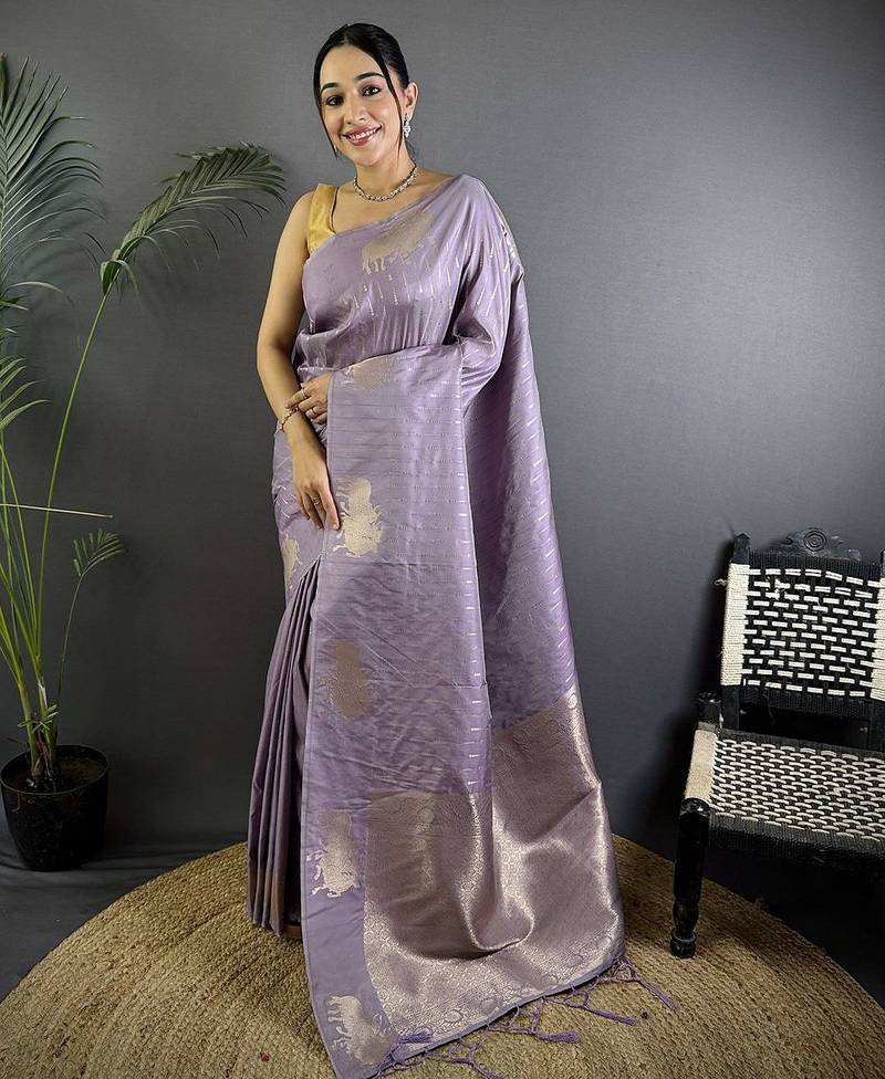lavender woven design zari lichi silk two tone saree