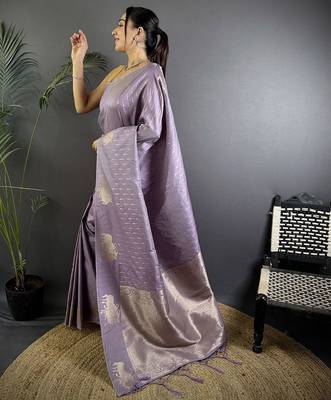 lavender woven design zari lichi silk two tone saree 2