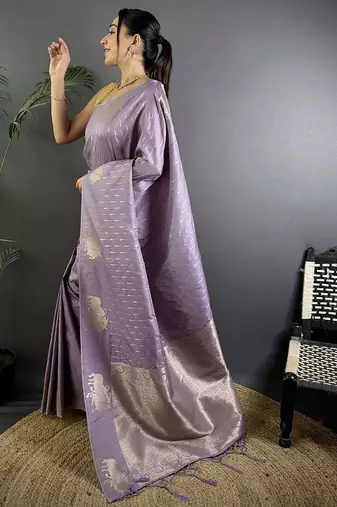 lavender woven design zari lichi silk two tone saree