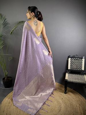 lavender woven design zari lichi silk two tone saree 3