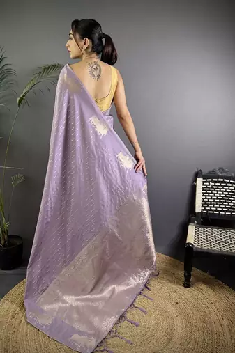 lavender woven design zari lichi silk two tone saree