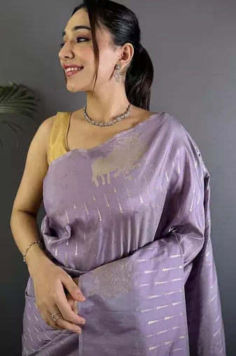 lavender woven design zari lichi silk two tone saree