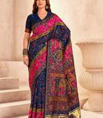 navy_blue ethnic motifs zari pashmina designer saree