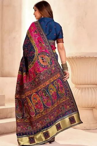 navy_blue ethnic motifs zari pashmina designer saree