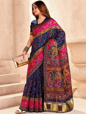 navy_blue ethnic motifs zari pashmina designer saree 3