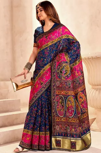 navy_blue ethnic motifs zari pashmina designer saree