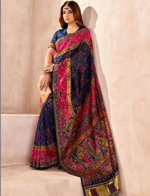 navy_blue ethnic motifs zari pashmina designer saree 4