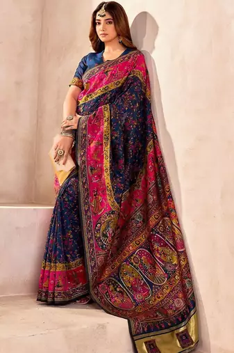 navy_blue ethnic motifs zari pashmina designer saree