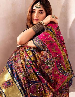 navy_blue ethnic motifs zari pashmina designer saree 5