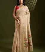 cream women floral woven design zari paithani saree