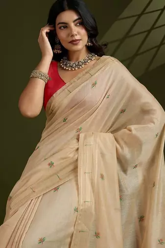 cream women floral woven design zari paithani saree