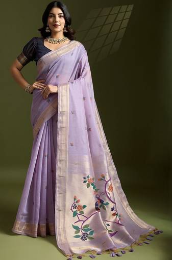 lavender woven design zari paithani saree