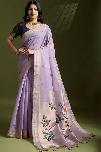 lavender woven design zari paithani saree