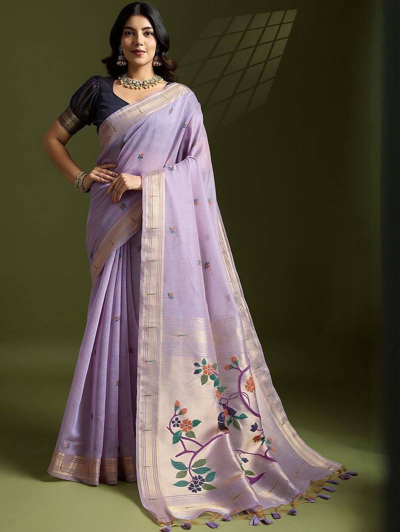 lavender woven design zari paithani saree