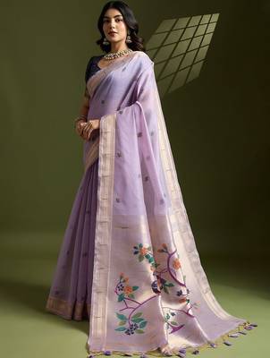 lavender woven design zari paithani saree 2