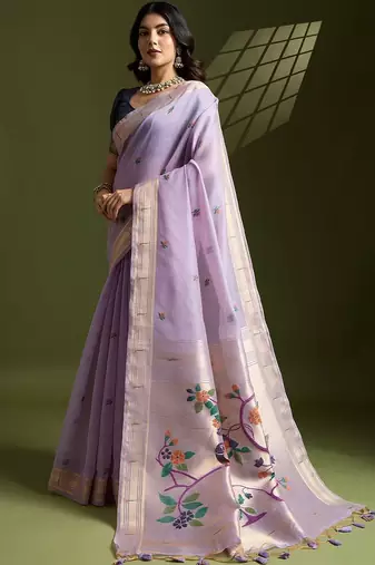 lavender woven design zari paithani saree