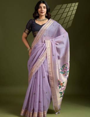 lavender woven design zari paithani saree 3