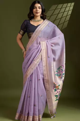 lavender woven design zari paithani saree
