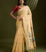 gold floral printed zari paithani saree