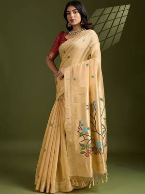 gold floral printed zari paithani saree 2