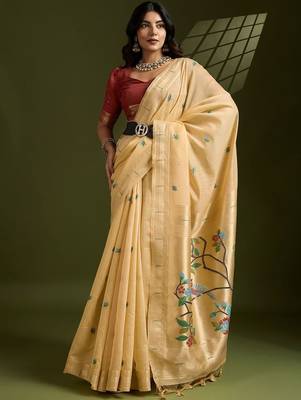 gold floral printed zari paithani saree 3