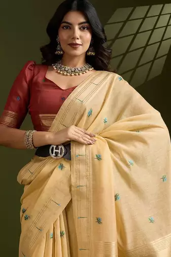 gold floral printed zari paithani saree