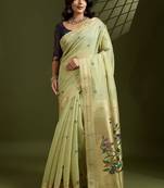 light_lime floral woven design zari paithani saree