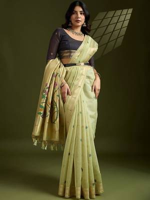 light_lime floral woven design zari paithani saree 3