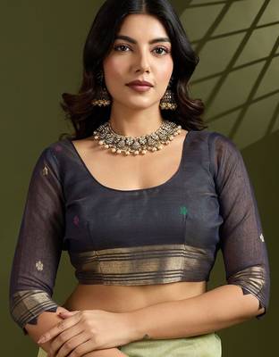 light_lime floral woven design zari paithani saree 4