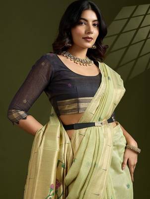 light_lime floral woven design zari paithani saree 5