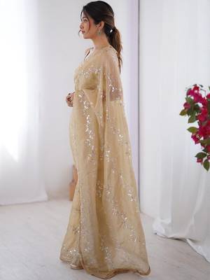 cream embellished beads and stones silk blend designer saree 2