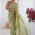 green embellished beads and stones silk blend designer saree