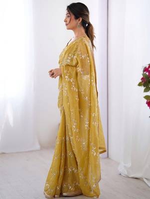 mustard embellished beads and stones silk blend designer saree 2