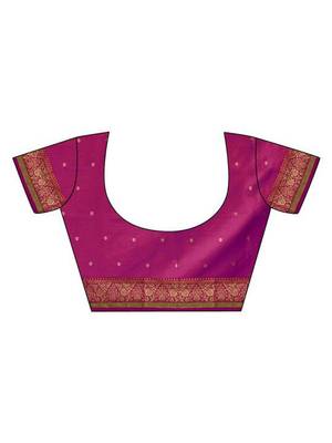 pink women woven design zari silk blend kanjeevaram saree 4