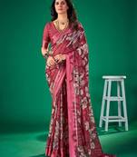 mauve floral pure chiffon muga saree