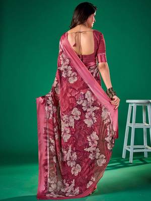 mauve floral pure chiffon muga saree 3