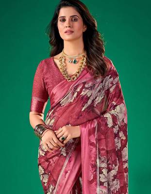 mauve floral pure chiffon muga saree 4