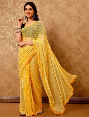 yellow embellished embroidered saree 1