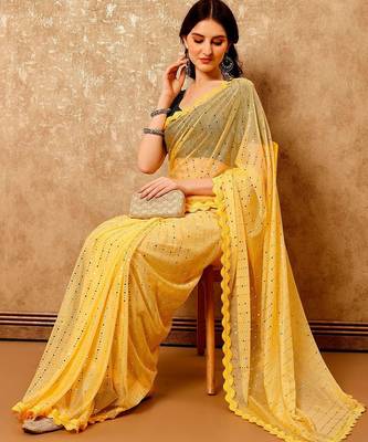 yellow embellished embroidered saree 4