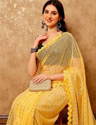 yellow embellished embroidered saree 5