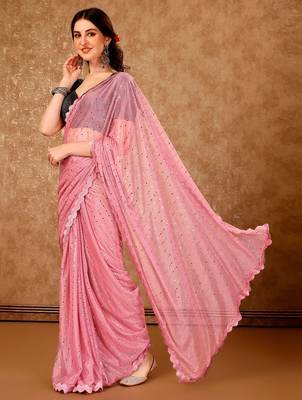peach embellished mirror work saree 2