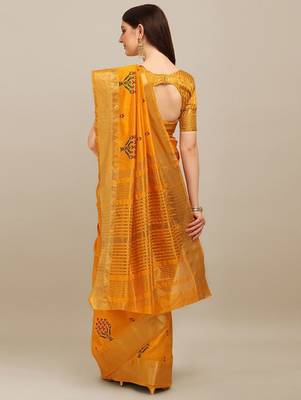 yellow yellow floral embroidered zari saree 3