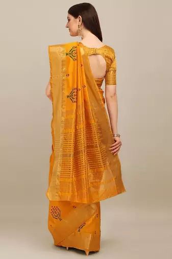 yellow yellow floral embroidered zari saree