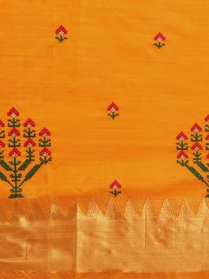 yellow yellow floral embroidered zari saree 5