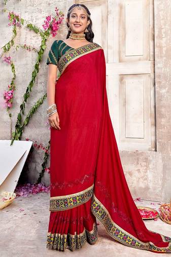 red woven design festive saree