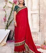 red woven design festive saree