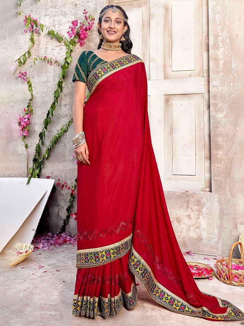 red woven design festive saree