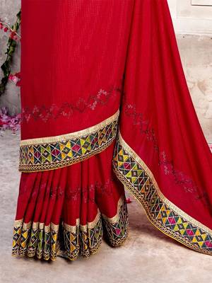 red woven design festive saree 3